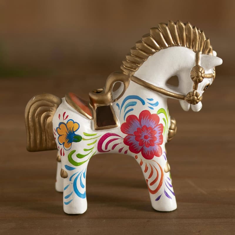 Novica Handmade White Pucara Horse Ceramic Figurine