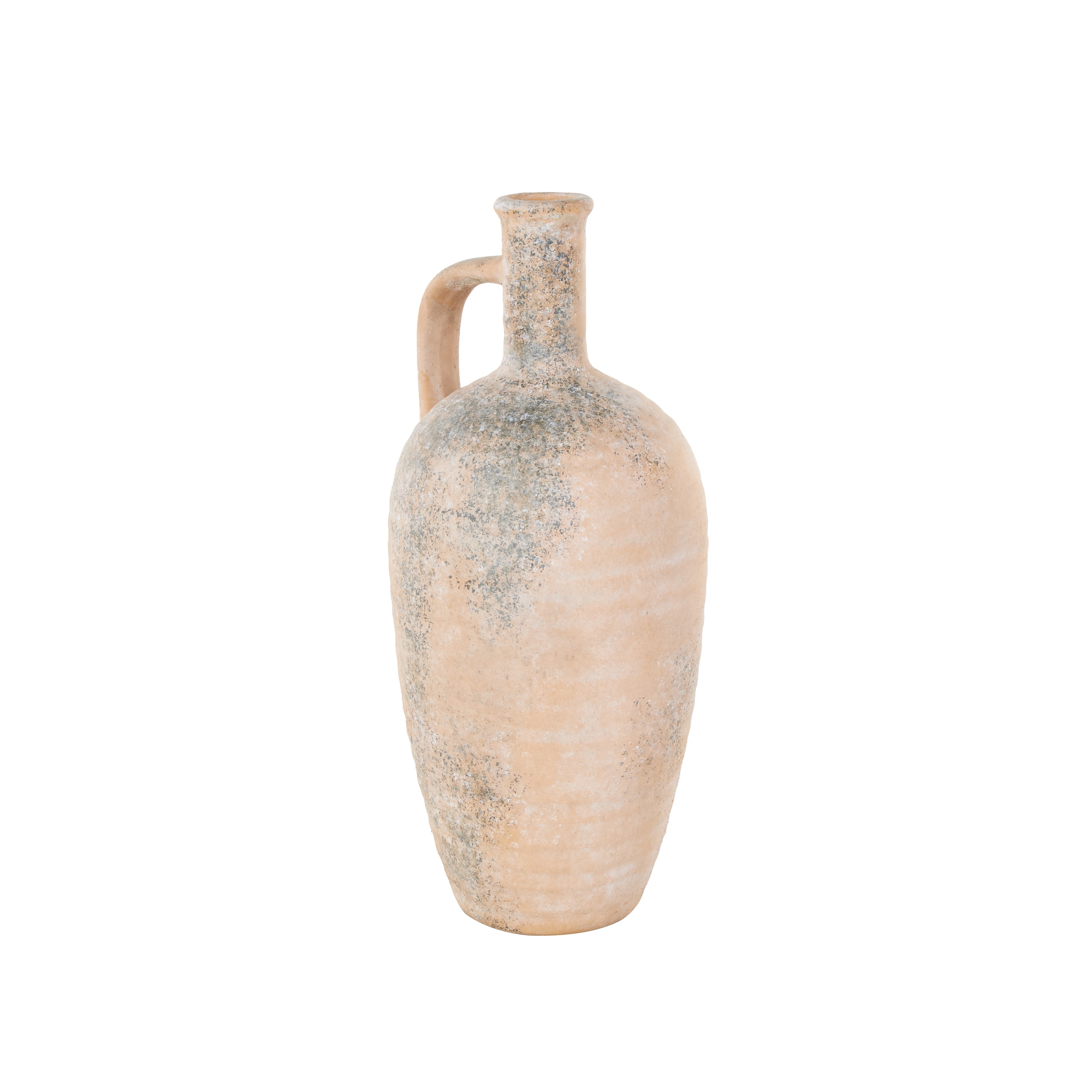 Beige Ceramic Antique Style Distressed Decorative Vase with Handle