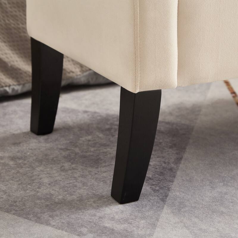 Ottoman Bench Leisure Bench with Solid Wood Legs and Armrests, Upholstered Flip End of Bed Bench with Safety Hinges