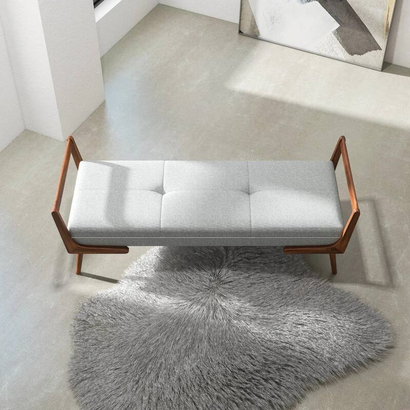 Cora Mid Century Modern Gray Bench - Grey