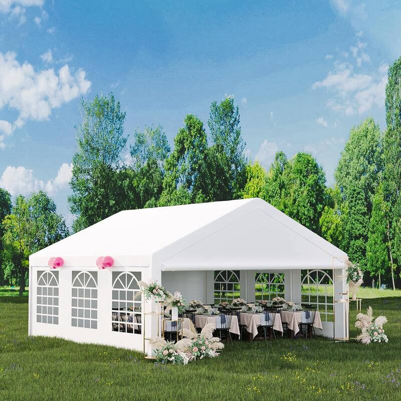 White Outdoor Party Tent Canopy Wedding Patio Camping Gazebo Shelter - 20' x 20'