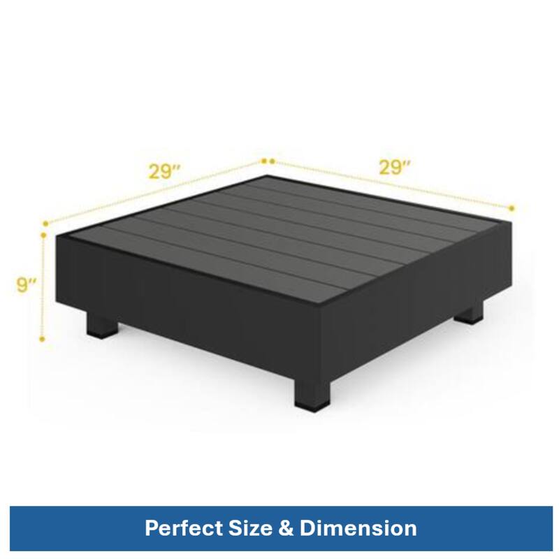 29" Square Black Metal Coffee Table, Slatted Patio Table