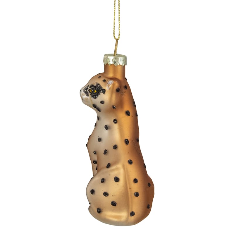 Standing Leopard Glass Christmas Ornament - 4" - Black and Orange