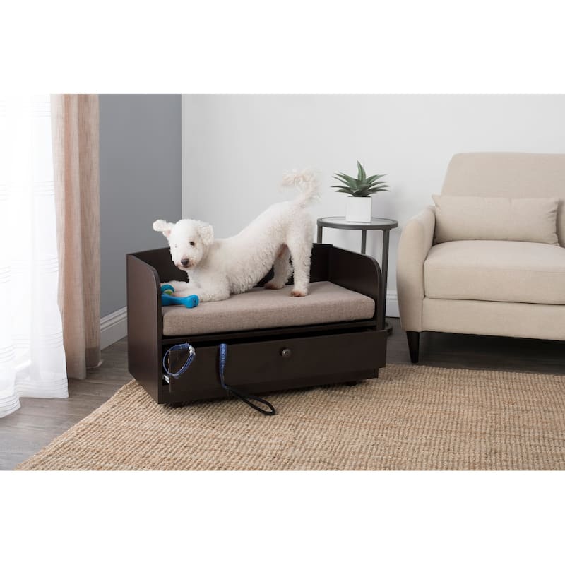 Studio Designs Paws & Purrs Pet Sofa Bed with Storage Drawer and Washable Cover Espresso/Sand