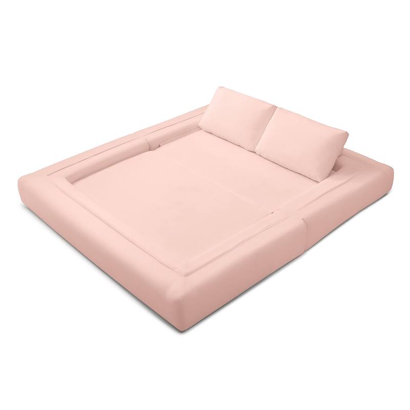 Multi-Functional Folding Sofa Bed Convertible Floor Sofa Couch Lounge Sofa Light Pink Sleeper Sofa Couch with Pillows