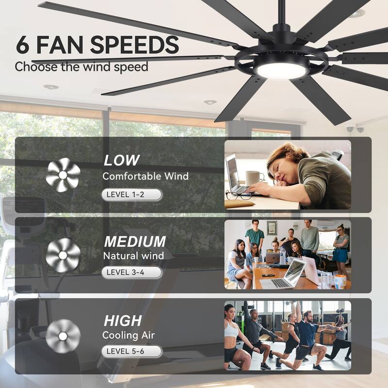 52/42/72/80-IN LED Ceiling Fan with Light Kit and Remote(5/10/12-Blade)