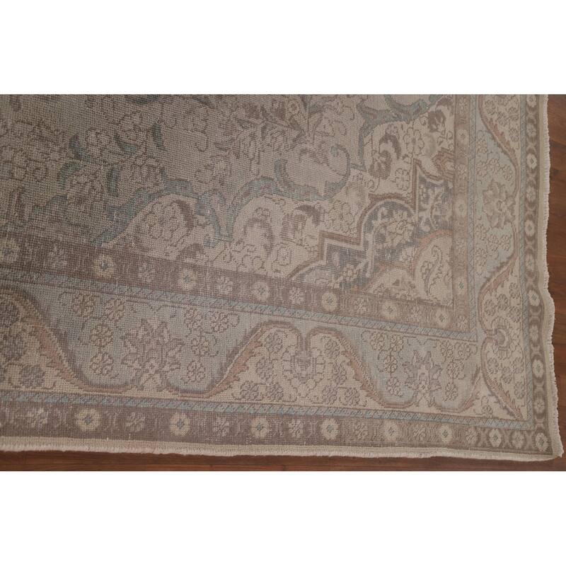 Grey Distressed Tabriz Persian Antique Rug Hand-knotted Wool Carpet - 6'5" x 9'4"