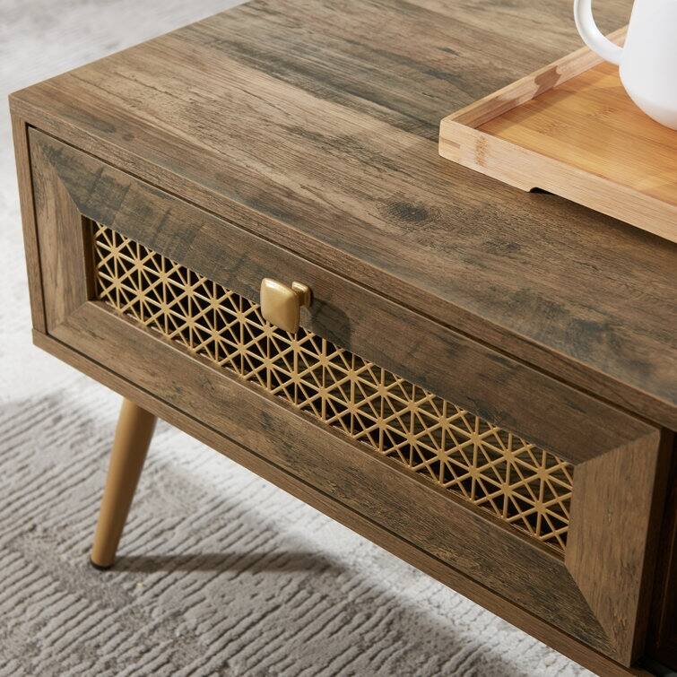 42" W Wood Rectangular Coffee Table with Storage Shelf and Drawer