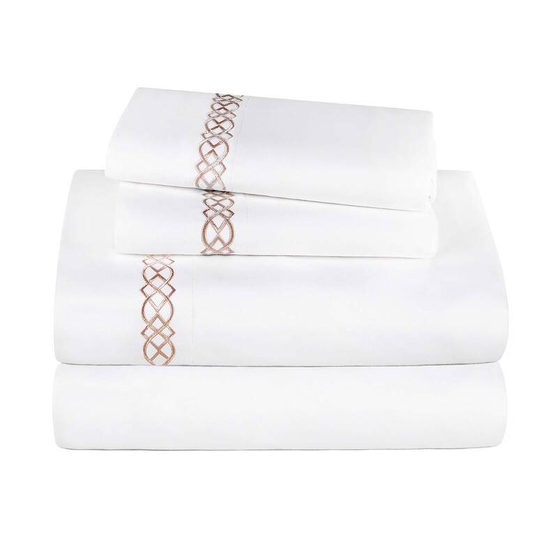 Superior Egyptian Cotton Embroidered Scroll 4 Piece Sheet Set