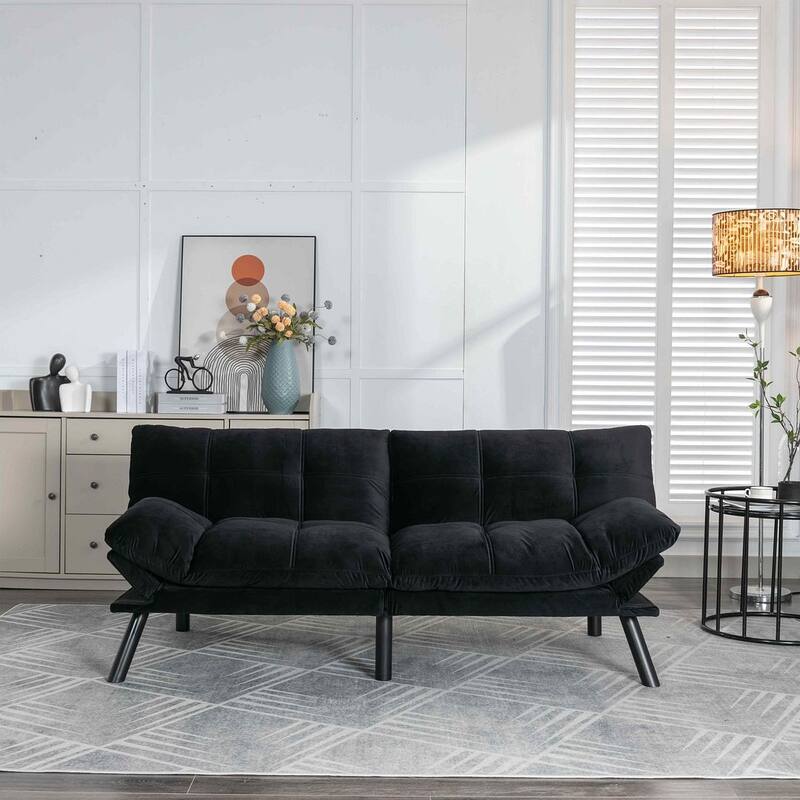 Modern Upholstered 2-Seater Sofa Bed with Adjustable Backrest and Armrests - 70:l -  Black