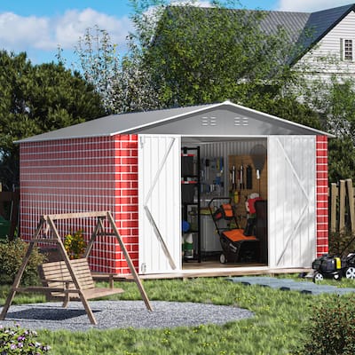 12 x 8 Ft Outdoor Storage Shed, Garden Tool Shed w/ Lockable Doors, Vents,Utility Metal Shed for Backyard Patio