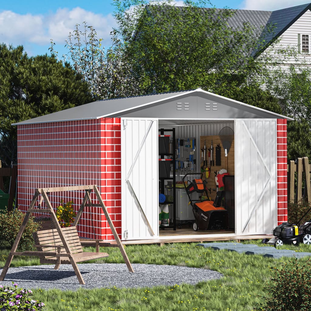 12 x 8 Ft Outdoor Storage Shed, Garden Tool Shed w/ Lockable Doors, Vents,Utility Metal Shed for Backyard Patio