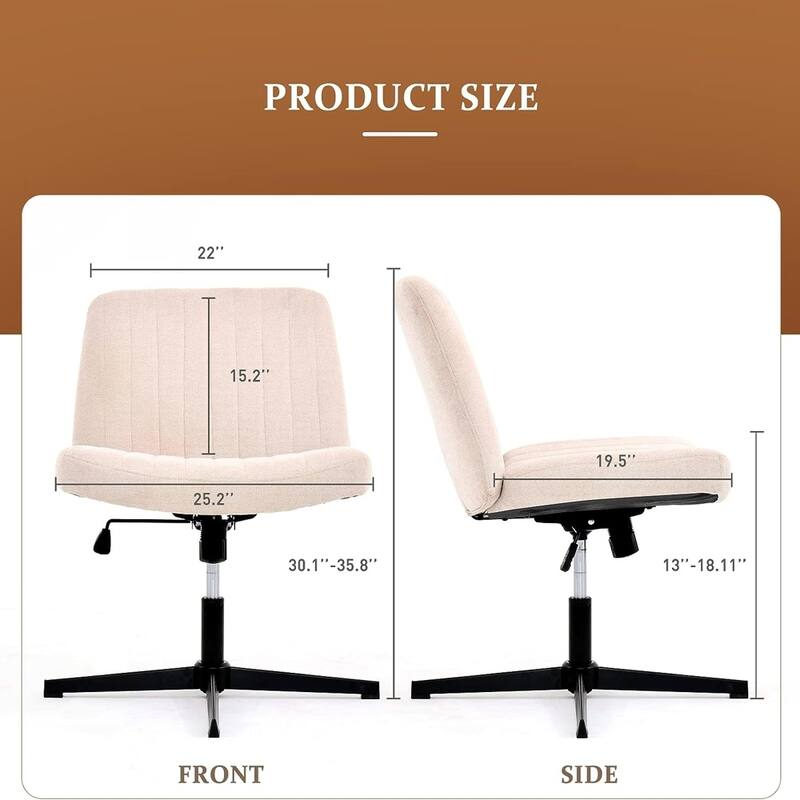Cross Legged Armless Office Chair, Adjustable Swivel Fabric No Wheels