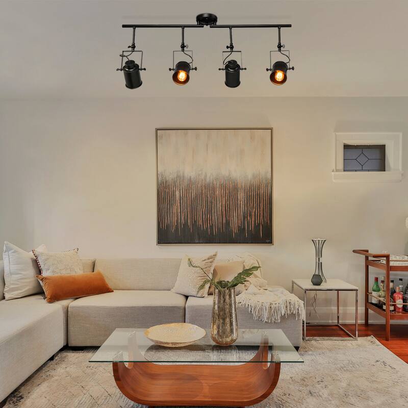 Modern Black 4-Light Spotlight Adjustable Linear Track Lighting Kit Flush Mount Ceiling Light - W 36.4" x E4.7" x H15"