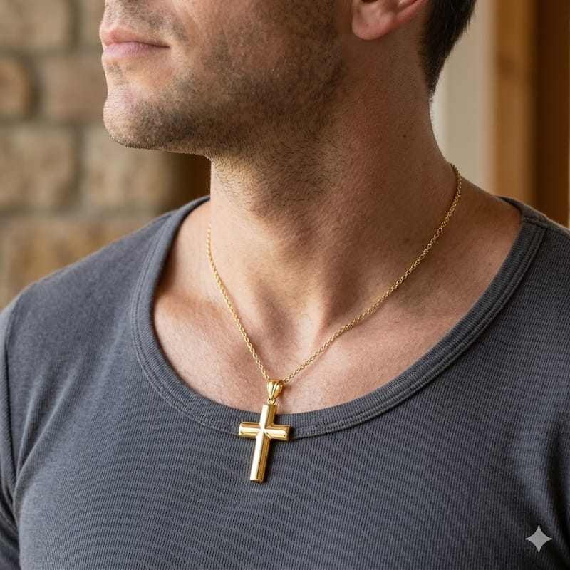 Curata 14k Yellow Gold 18" Large 45x22mm Polished Cross Necklace