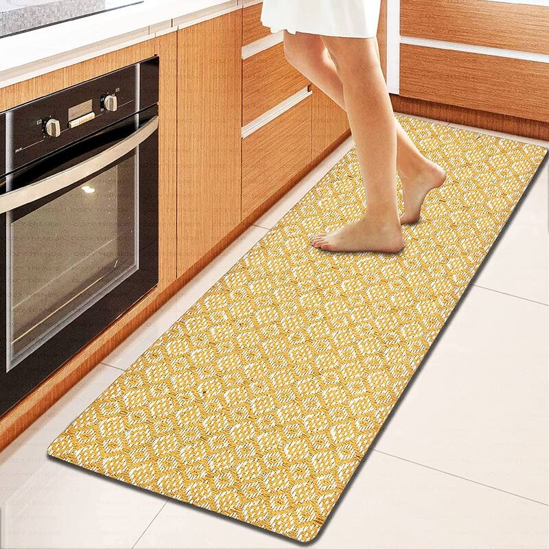 Anti-Fatigue Kitchen/Bathroom/Bed side Mat Hand Woven Runner Rug Cushioned Cotton Mat 18x48'' - 18''x48'' - Mustard