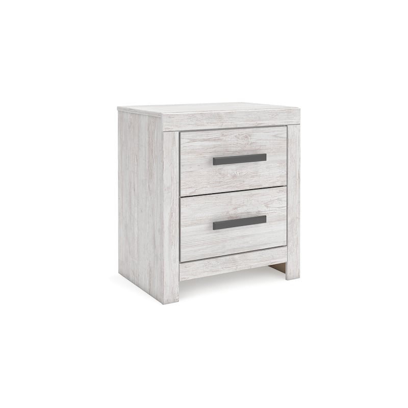 Cany Nightstand, 2 Drawers with Black Handles, Vintage Whitewash