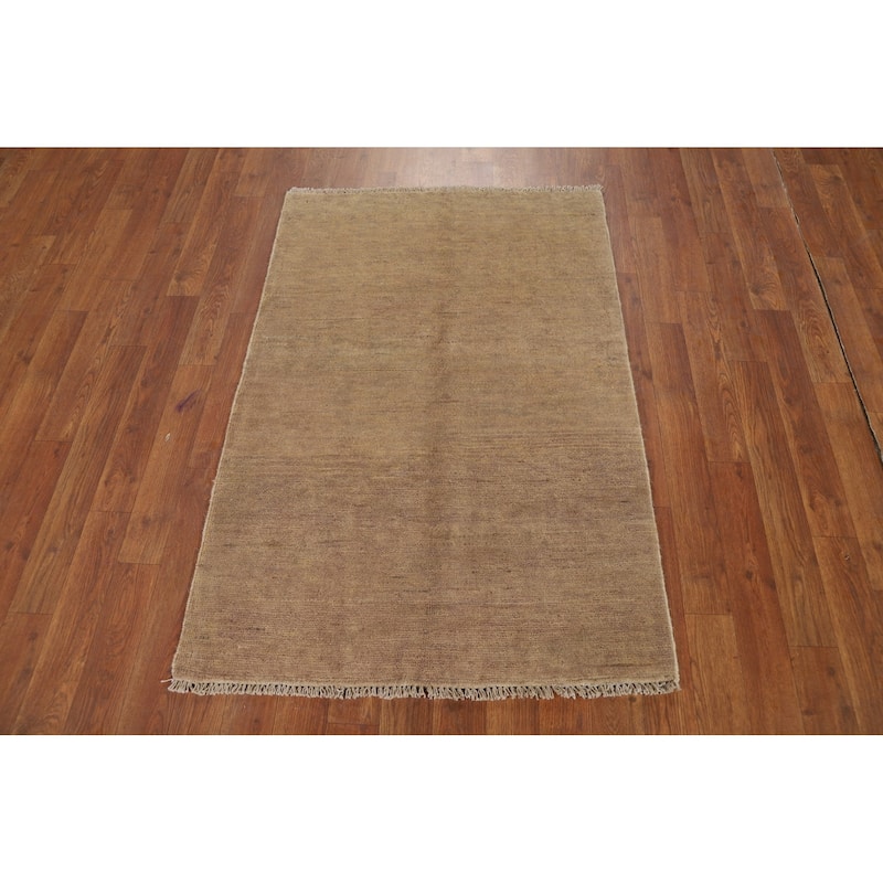 Contemporary Beige Gabbeh Oriental Rug Hand-Knotted Beige Wool Carpet - 2'8"x 4'0"