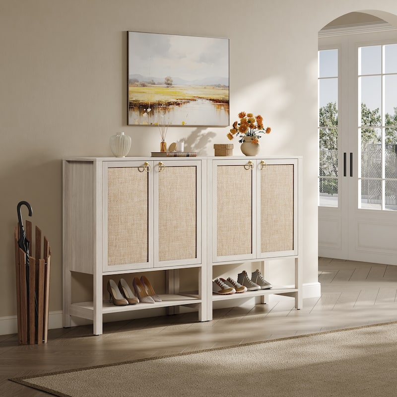 Rattan - Doors Shoes Cabinet with Adjustable Interior