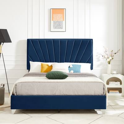 Velvet Upholstered Full Bed - Chic Headboard, Sturdy Wooden Slats, Easy Assembly, No Box Spring Needed (3 Colors)