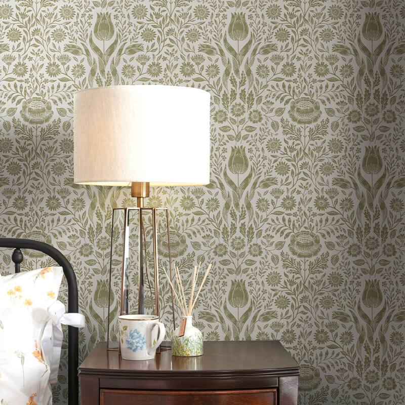 Laura Ashley Ashstead Damask Hedgerow Wallpaper