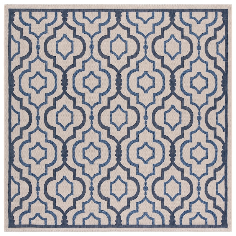 SAFAVIEH Courtyard Oyvor Indoor/ Outdoor Waterproof Patio Backyard Rug - 6'7" Square - Beige/Navy