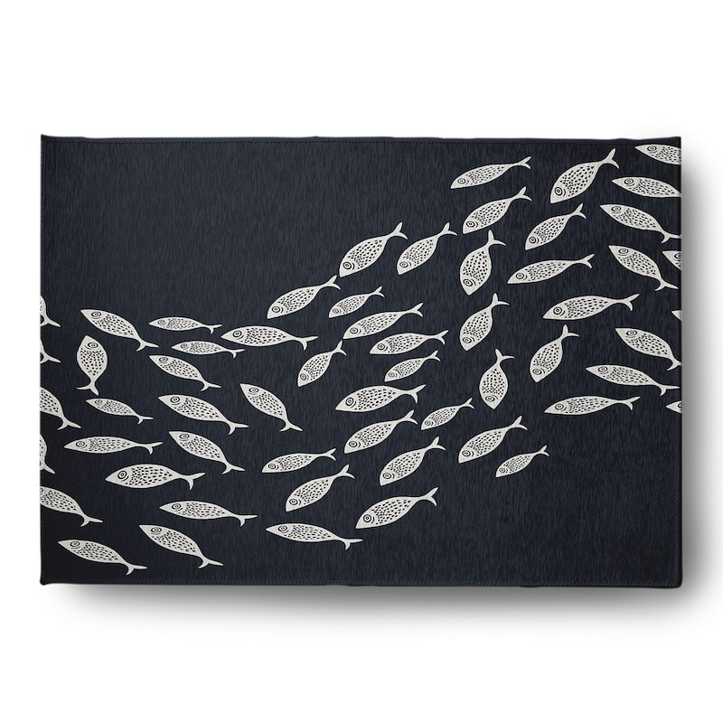 Escuela Nautical Indoor/Outdoor Rug - Shark Blue and White - 5' x 7'