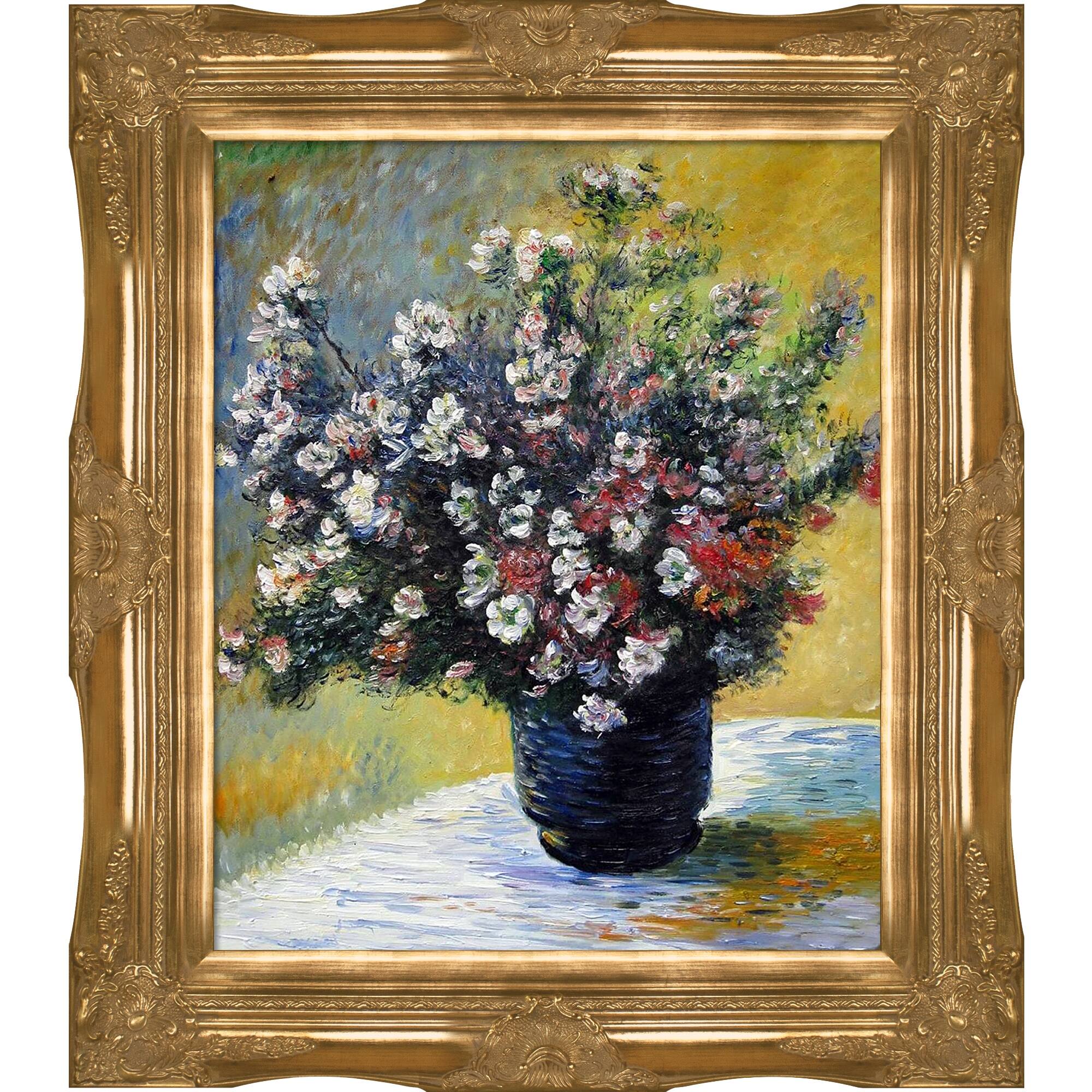 La Pastiche Claude 'Vase of Flowers' Hand Painted Framed Canvas