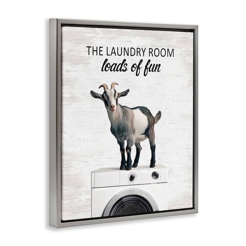 Stupell Loads of Fun Laundry Goat Framed Floater Canvas Wall Art Design By Lettered and Lined