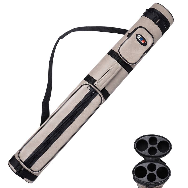 GSE™ 2x2 Oval Hard Billiard Pool Cue Stick Carrying Case, Billiard Cue Case Holds 2 Butts/2 Shafts (5 Colors) - Grey