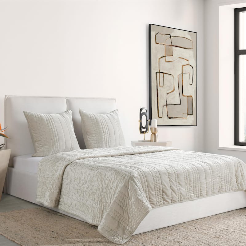 Villa by Classic Home Seville Quilt Set - Queen - Oyster Grey - 3 Piece