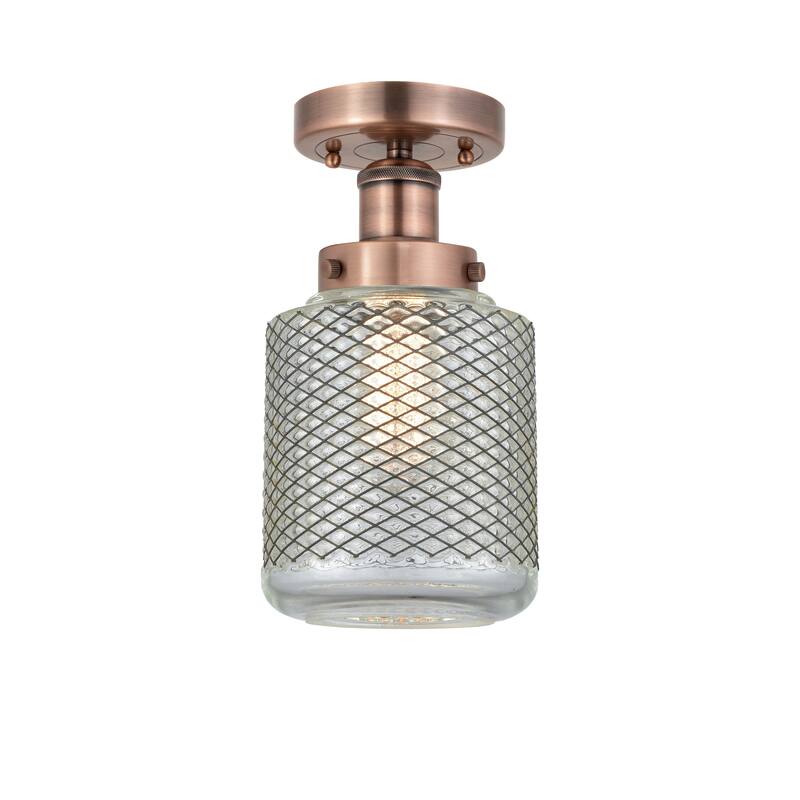 Innovations Lighting Stanton - 1 Light 6" Semi-Flush Mount - Clear Wire Mesh/Antique Copper