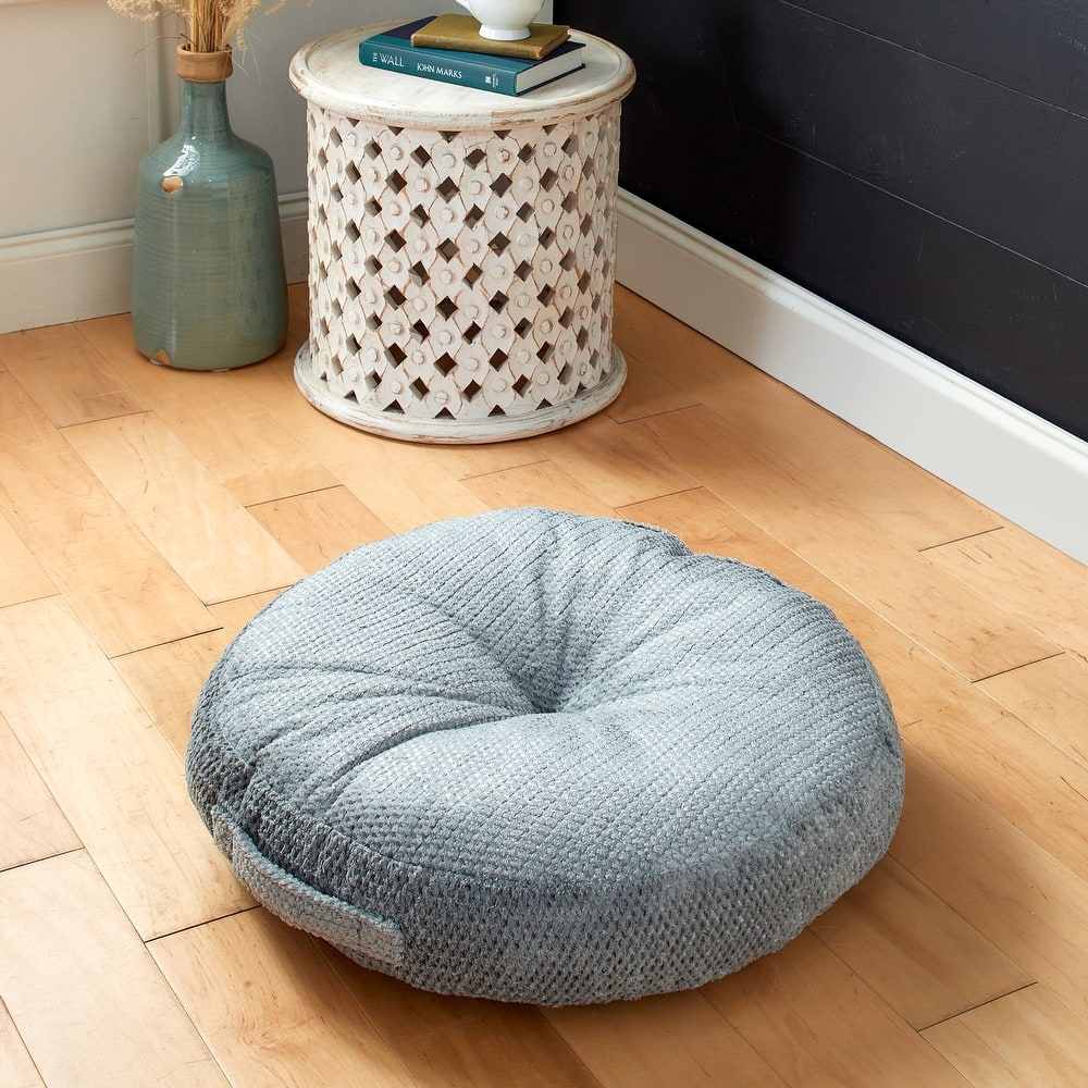 Sorra Home Velvet Shimmer Indoor Textured Tufted Floor Pillow with Handle