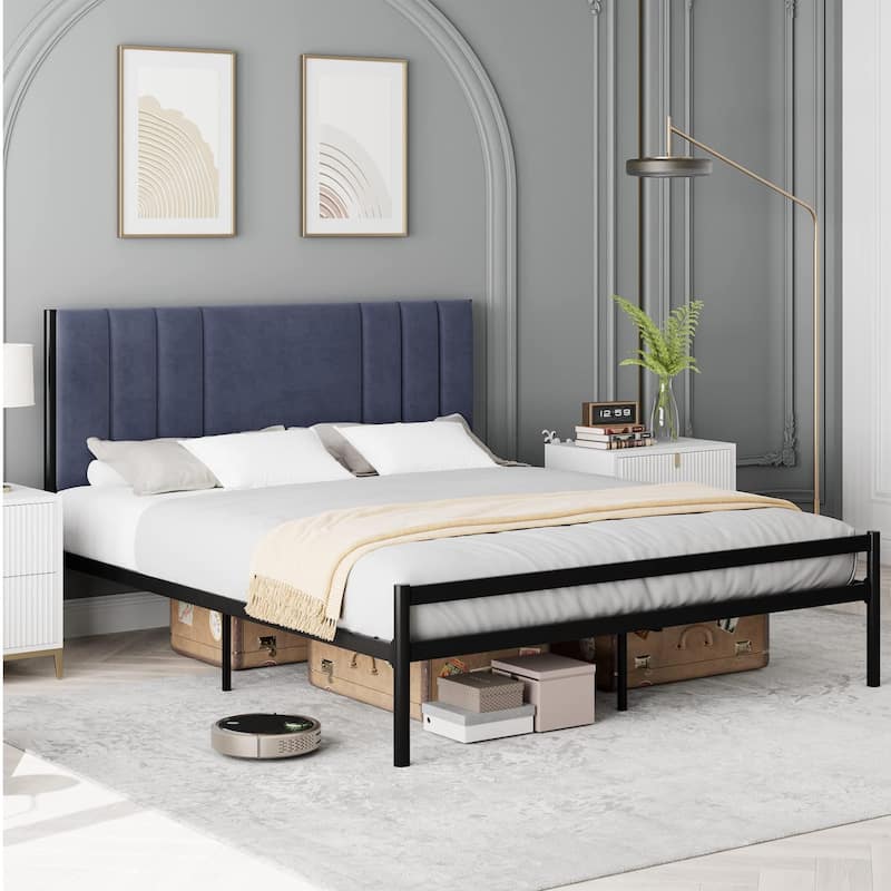Bed Frame with Velvet Headboard