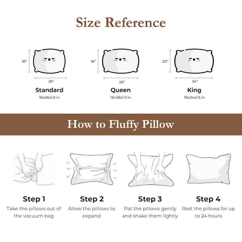 Set of 2 100% Organic Cotton Down Feather Pillow-in-a-pillow Design Bed Pillow - White