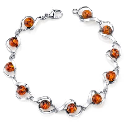 Sterling Silver Baltic Amber Sphere Bracelet, 7.5"