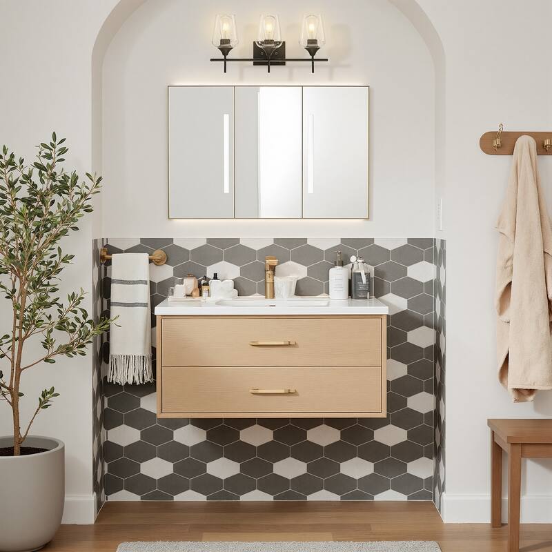 CO-Z Matte Black Vanity Light with Clear Seeded Glass Shade