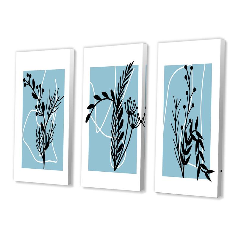 Designart 'Botanical Silhouettes On Blue Pastel I' MidCentury Modern
