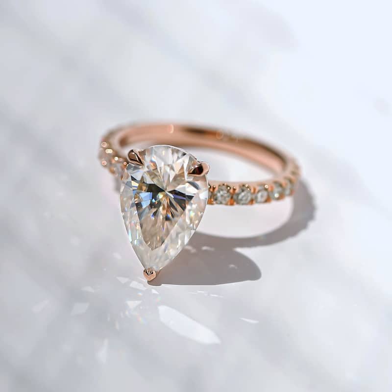 Kobelli 3.3 Carat Lab Grown Diamond Solid 14k Gold Pear Hidden Halo Payton Ring