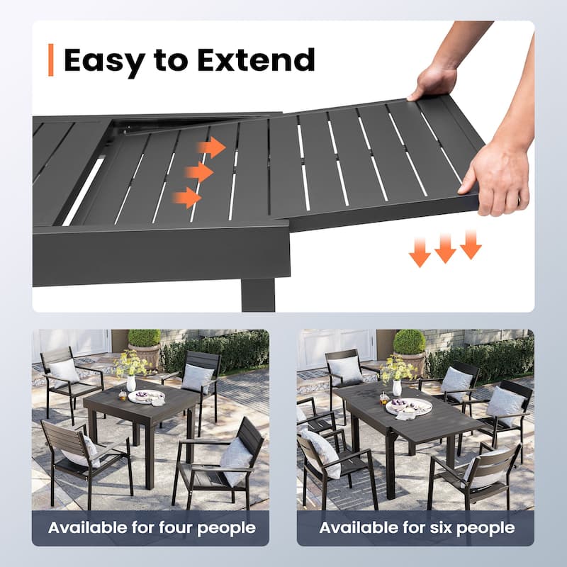 Pellebant Outdoor Extendable Patio Dining Table - 63" / 31.5" (L) x 31.5" W x 29.5" H