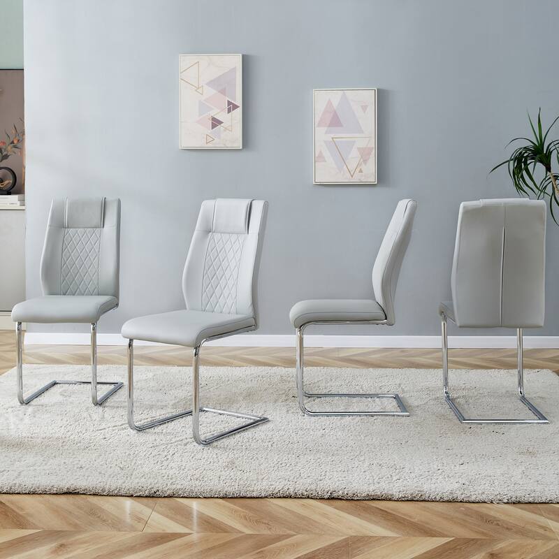 Leather Dining Chair Set of 6 Office Chair with C-Shaped Metal Legs - Light Gray
