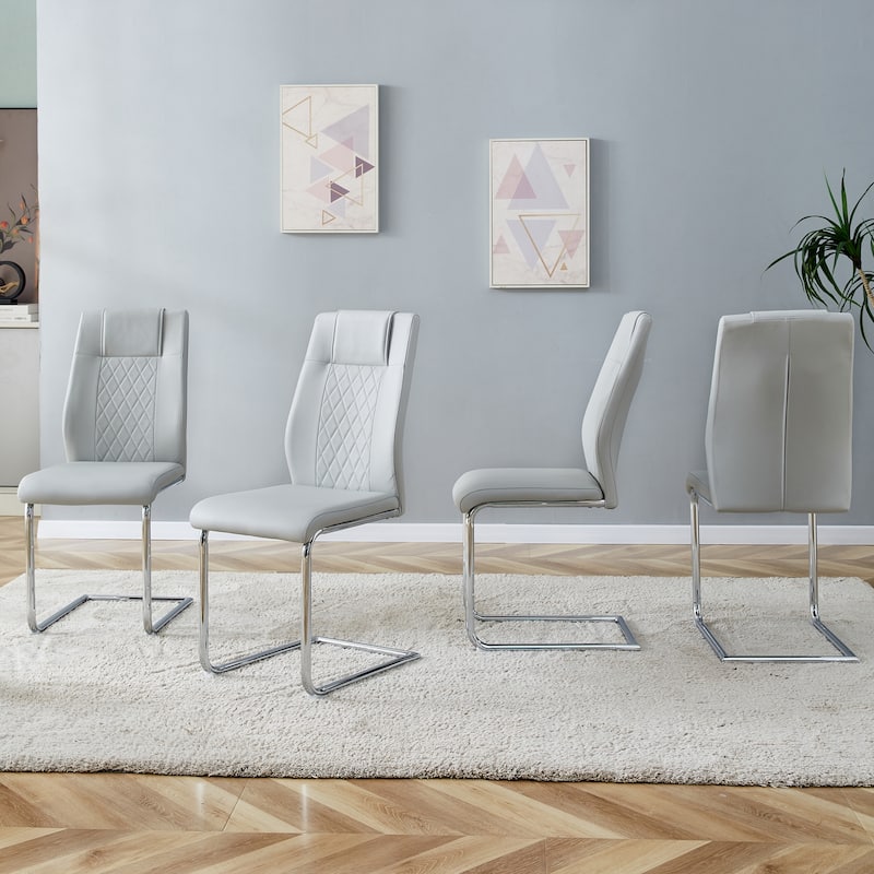 Roomfitters Faux Leather Dining Chairs with Cushions and Metal Legs, Set of 4 Side Chairs for Home or Office