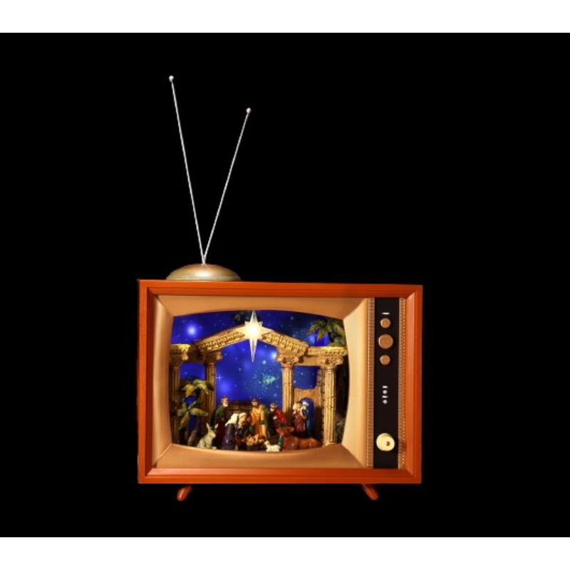 LED Lighted Nativity Set TV Christmas Tabletop Decoration 15.5" Brown