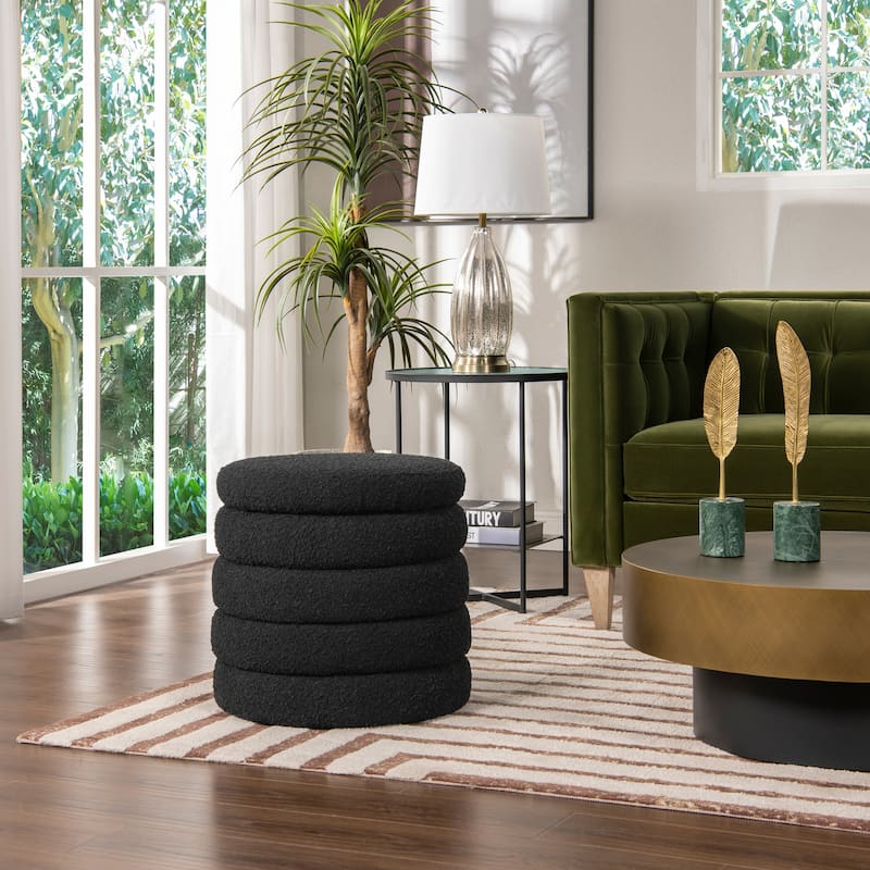 Jennifer Taylor Home Fuji 19" Upholstered Tufted Round Storage Ottoman - Ebony Black Boucle