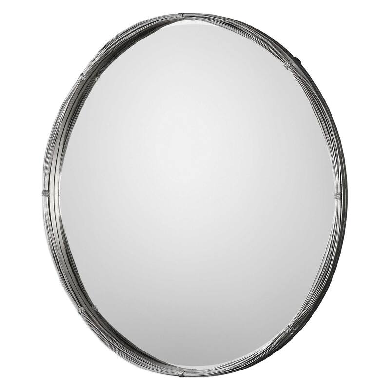 Antique Round Metal Coils Wall Mirror - 40" - Metallic Silver