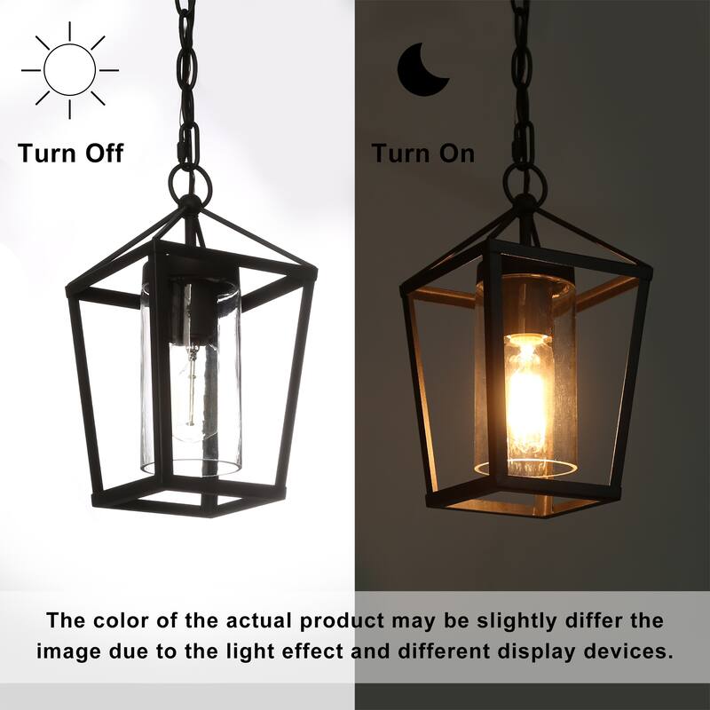 Mufy 1-light Black Lantern Outdoor Hanging Pendant Light Dimmable Exterior Lighting Balcony Porch