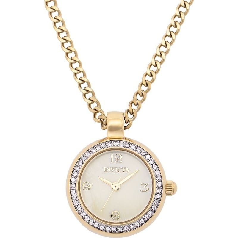 Invicta Women's 49932 Mini Quartz PC21J Mother of Pearl Dial Necklace Watch - Gold