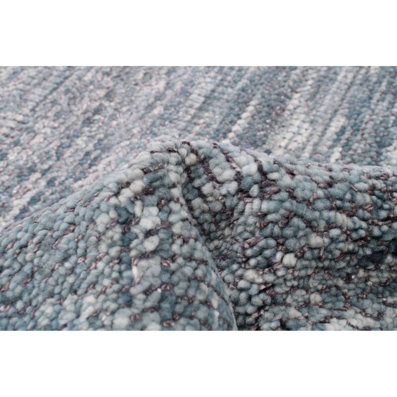 ECARPETGALLERY Hand-knotted Silk Shadow Turquoise Wool Rug - 7'10 x 9'6