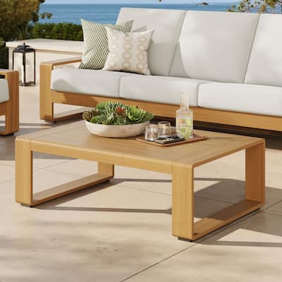 Lirienne Outdoor Patio Aluminum Faux Wood Coffee Table