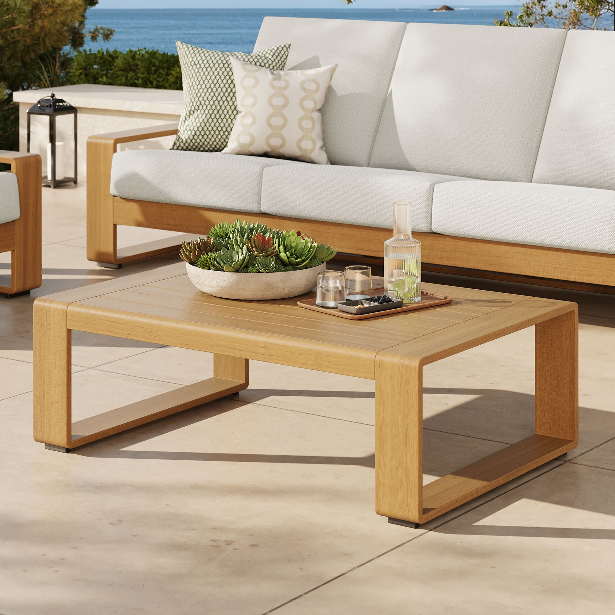 Lirienne Outdoor Patio Aluminum Faux Wood Coffee Table